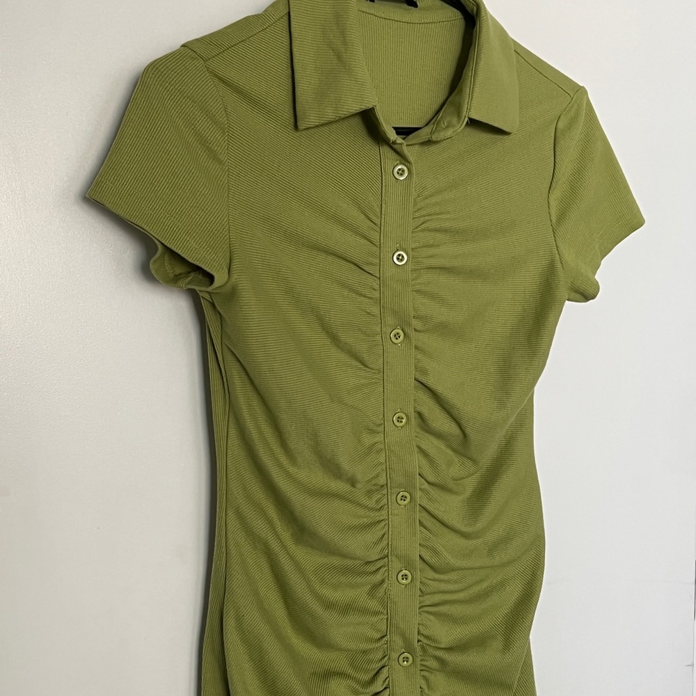 Ruched Button Bodycon Dress Size Small - Picture 3 of 4